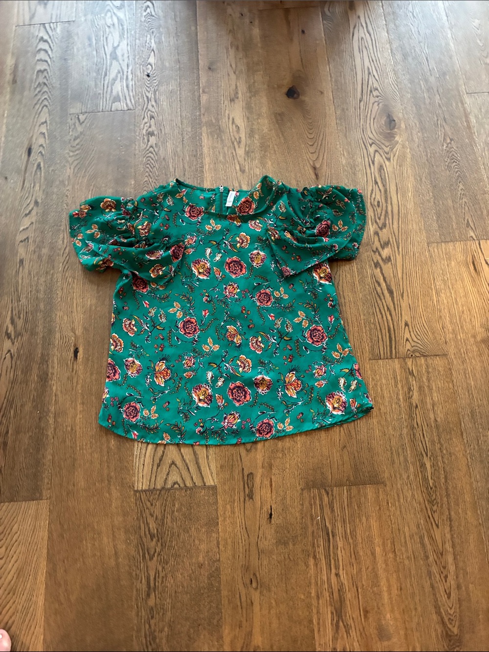 Xhilaration Teal Floral Puff-Sleeve Blouse